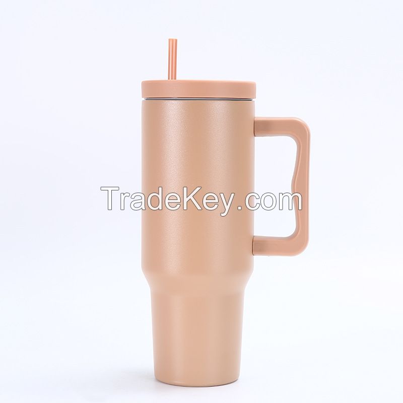 40oz handle car cup double wall stainless steel water bottle vacuum insulated tumbler with straw custom logo handle mug 2.0/3.0