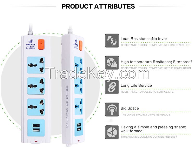 4 Outlet Universal Multi Spike Power Strip Socket 10A Individual Switch Socket