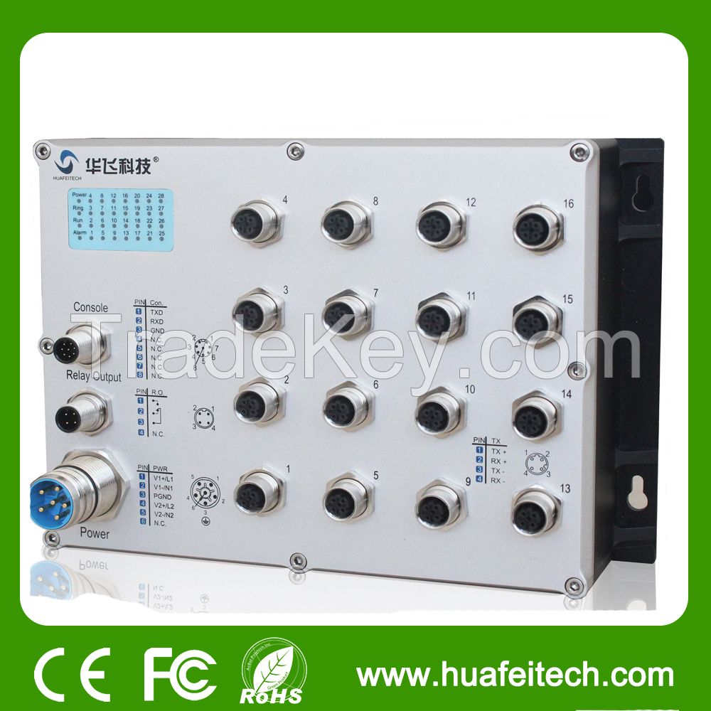 Managed Waterproof M12 Port Ethernet Switch with 16 Ports