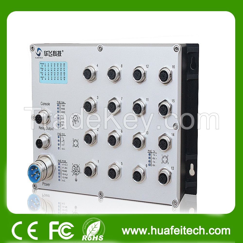 Managed Waterproof M12 Port Ethernet Switch with 16 Ports