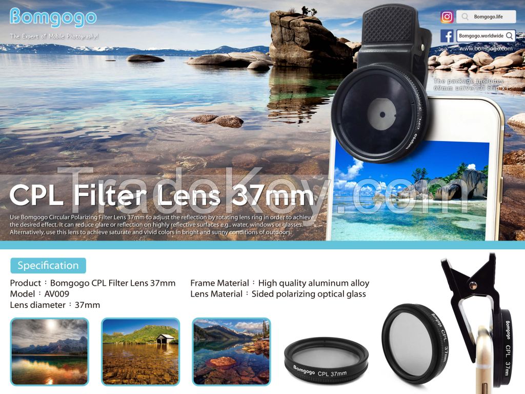 Bomgogo CPL Filter Lens 37mm for smartphone use