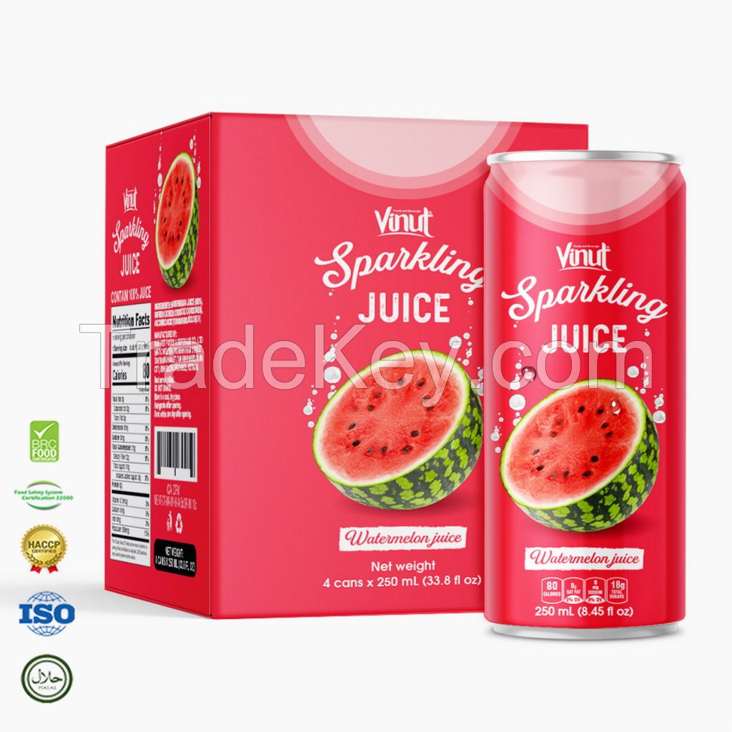 8.5 fl oz Soft Carbonated drink VINUT 4 Cans Watermelon Juice Manufacturer Factory direct OEM Vietnam Halal Certified