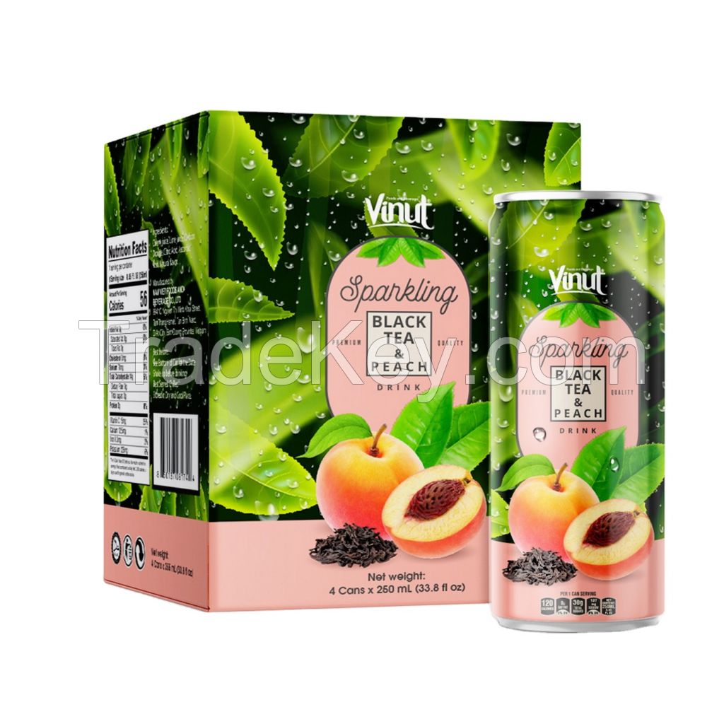 250ml Carbonated drinks VINUT Box 4 Cans Black tea &amp;amp;amp; Peach Manufacturing No calories Beverage Customize Formulation