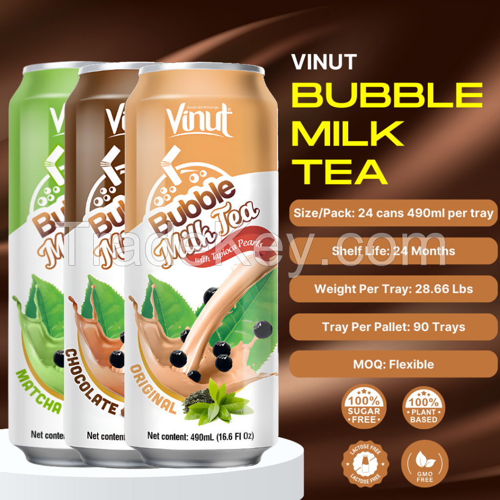 16.6 fl oz Vinut Brown Sugar Bubble milk tea with Tapioca Pearls