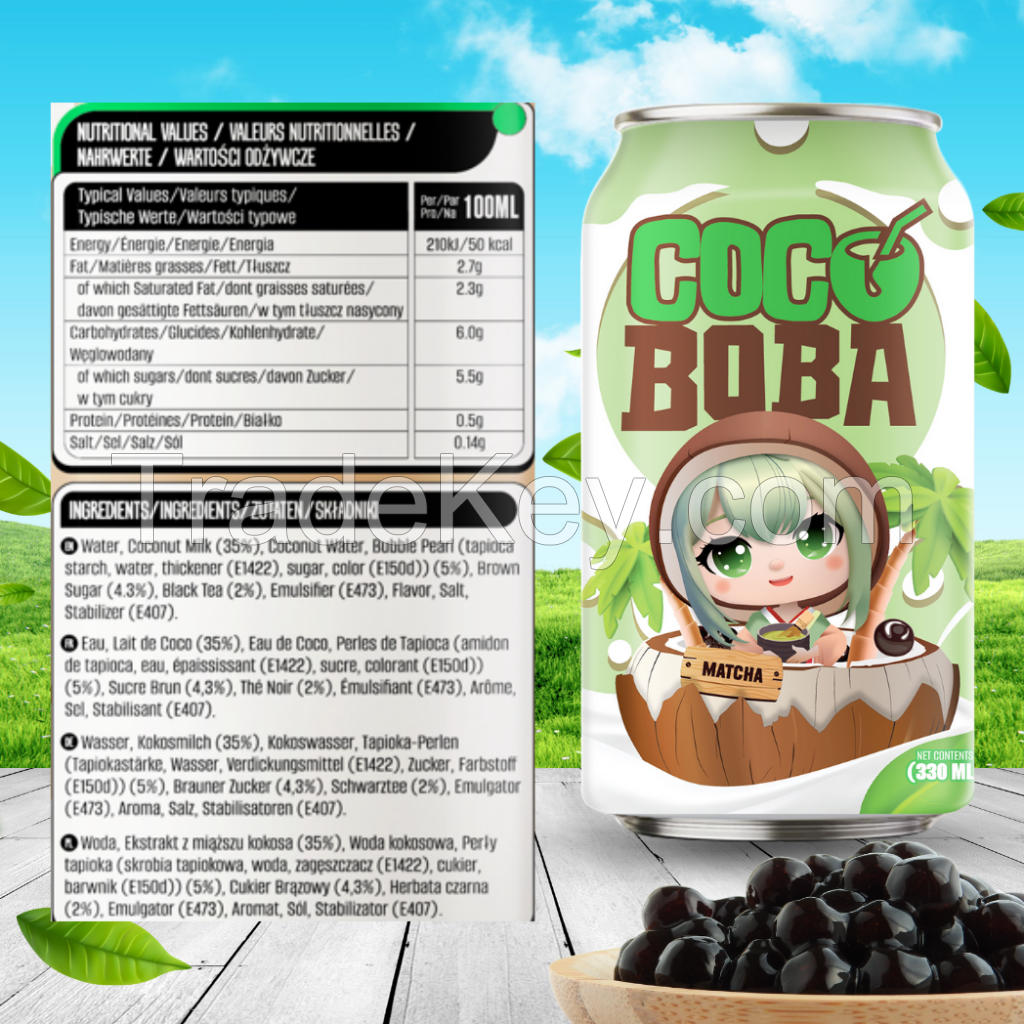 330ml Vinut Coco Boba Drink with Matcha (Coconut milk + Tea + Tapioca Pearl) 