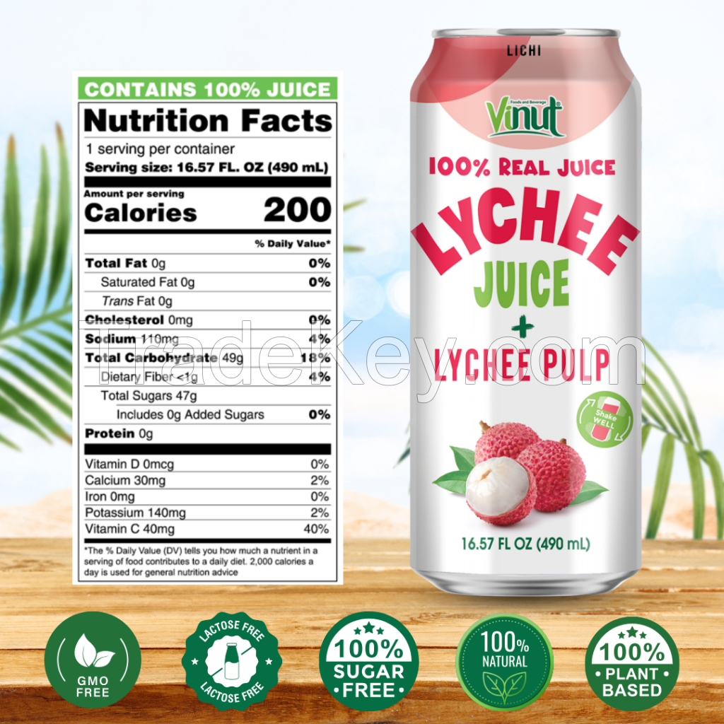 16. 57 fl oz Vinut 100% NFC Lychee Juice Drink with Pulp (No Added Sugar)