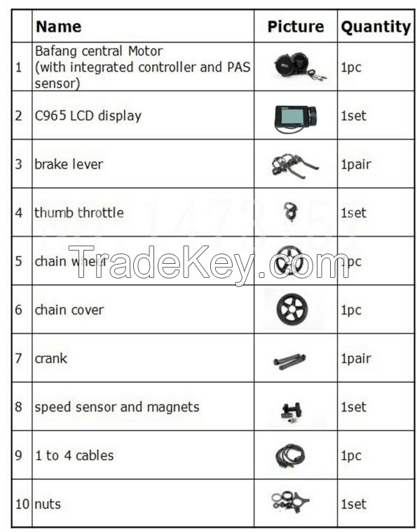 Top Selling Bafang BBSHD 48V 1000W Mid Drive ebike Kit with 48v 11.6ah lithium battery(PF Cell)