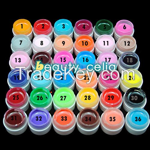 1/36Pc Solid Pure Mix Color UV Gel Acrylic Set Builder Polish Nail Art Decor Kit