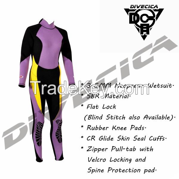 Violet purple with briliant yellow neoprene wetsuit for women diving