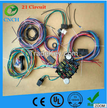 Automotive wire harness 12V 21Circuit Universal Automotive Complete Replacement Wiring Harness and fuse block assemble kits