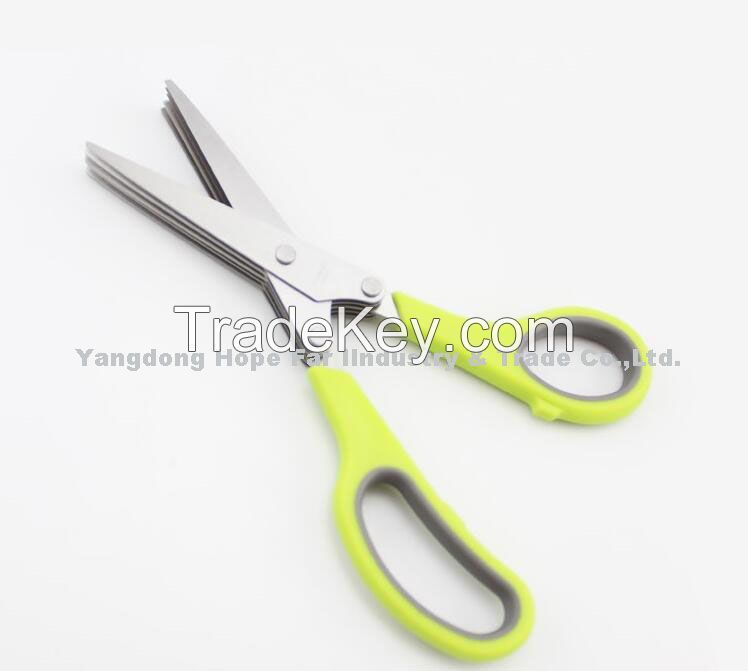 3 layers and 5 layers herb scissors with comfortable rubber handle