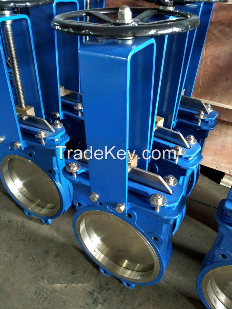 DIN WCB knife gate valve with replaceable EPDM/PTFE/metal seat, V-port