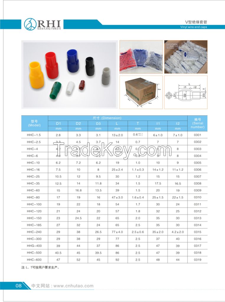 PVC cable lug jacket, vinyl wire end cap