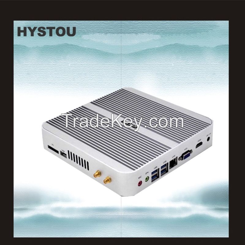 New design Hystou fanless mini pc Intel i5 5200u dual core HD5500 graphics windows10 dekstop computer