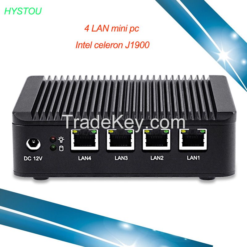 4lan mini pc J1900 Hystou new design support ram ssd and hdd barebone mini pc