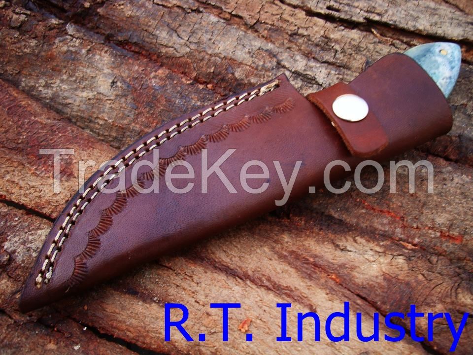 Damascus knife handmade skinner knife - Colored camel bone handle