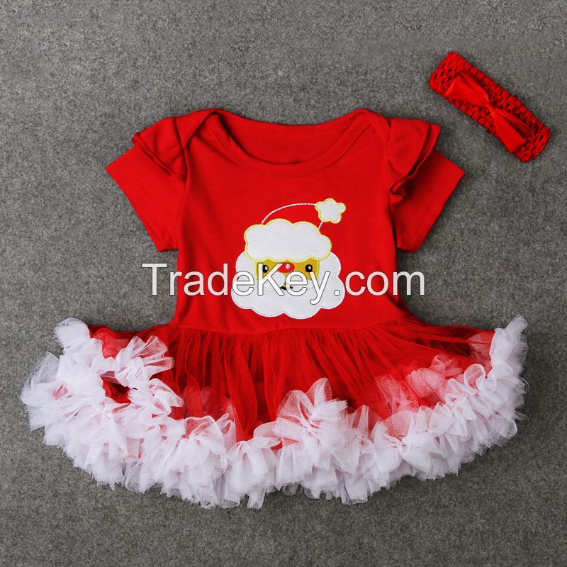 2017 Christmas Rompers Tutu Dresses For Babies Xmas Bodysuits + Hair band TUTU Dress Baby Cotton Rompers Infants Toddlers Clothes Tutu Dress