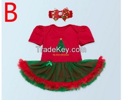 New Baby Christmas Rompers Tutu Dress + Hair Band Newborn Babies Xmas Dot Bodysuits Tutu Dress Infants Toddlers Rompers TUTU Dress For 0-2T