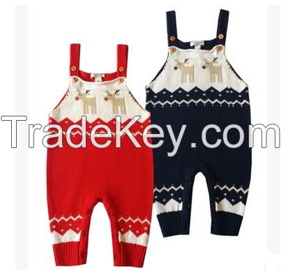 2017 Christmas Overalls Jumpsuits For Baby Xmas Deer Overalls Newborn Babie Woollen Suspender Jumpsuits Infants Toddlers Rompers For 0-2T