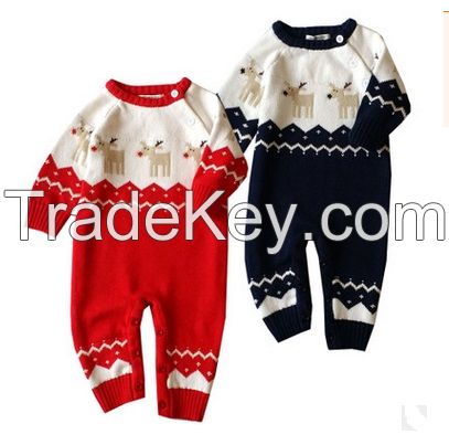 2017 Christmas Bodysuits Jumpsuits For Baby Xmas Deer Rompers Newborn Babie Woollen Jumpsuits Infants Toddlers Bodysuits Rompers For 0-2T