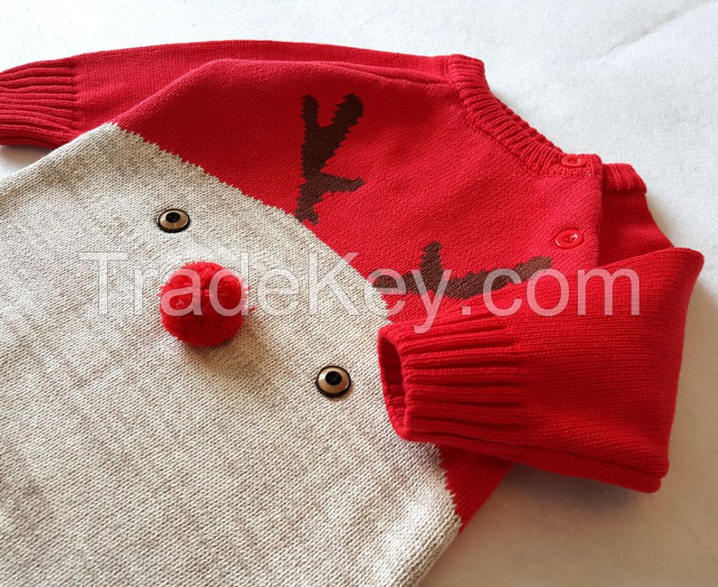 2017 Christmas Xmas Wool Jumpsuits For Baby Newborn Christmas Deer Woollen Bodysuits Rompers Infants Toddlers Warm Sweaters Rompers For 0-2T