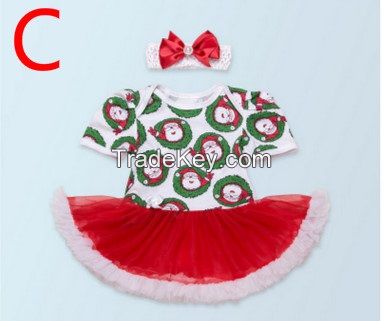 New Baby Christmas Rompers Tutu Dress + Hair Band Newborn Babies Xmas Dot Bodysuits Tutu Dress Infants Toddlers Rompers TUTU Dress For 0-2T