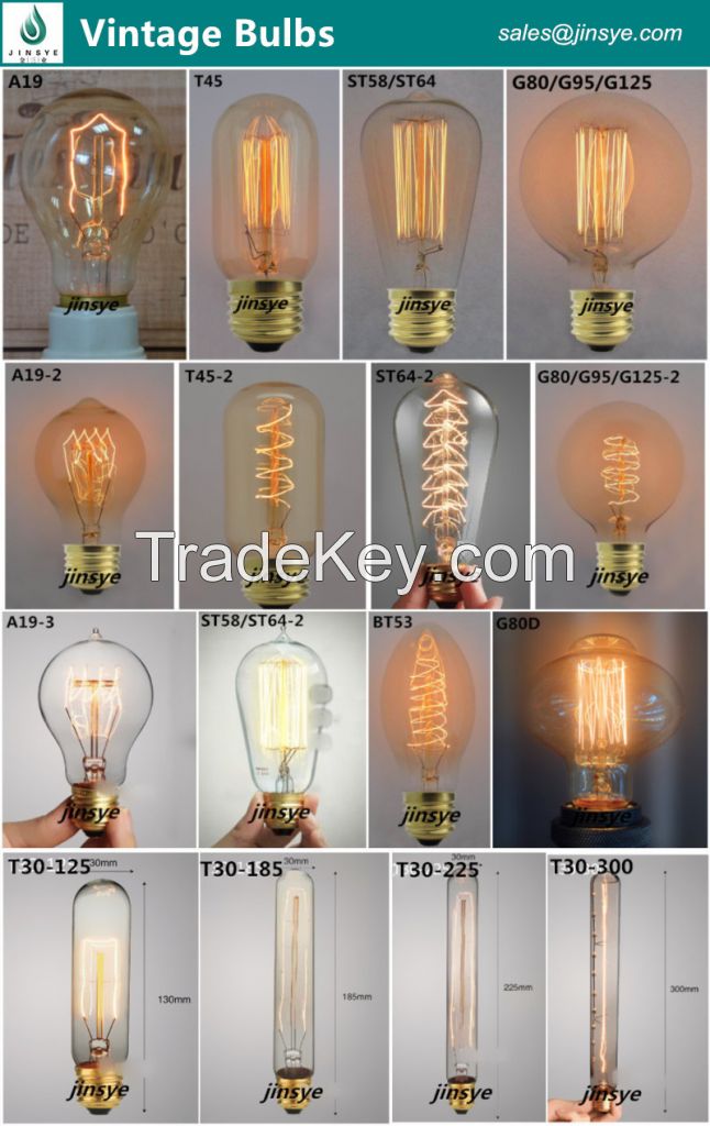 e26 e27 G80 G95 G125 A19 ST64 T45 T9 T30 decorative 220V antique light bulb led vintage edison bulb