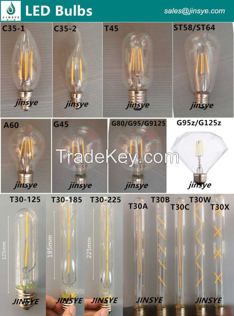 e26 e27 G80 G95 G125 A19 ST64 T45 T9 T30 decorative 220V antique light bulb led vintage edison bulb