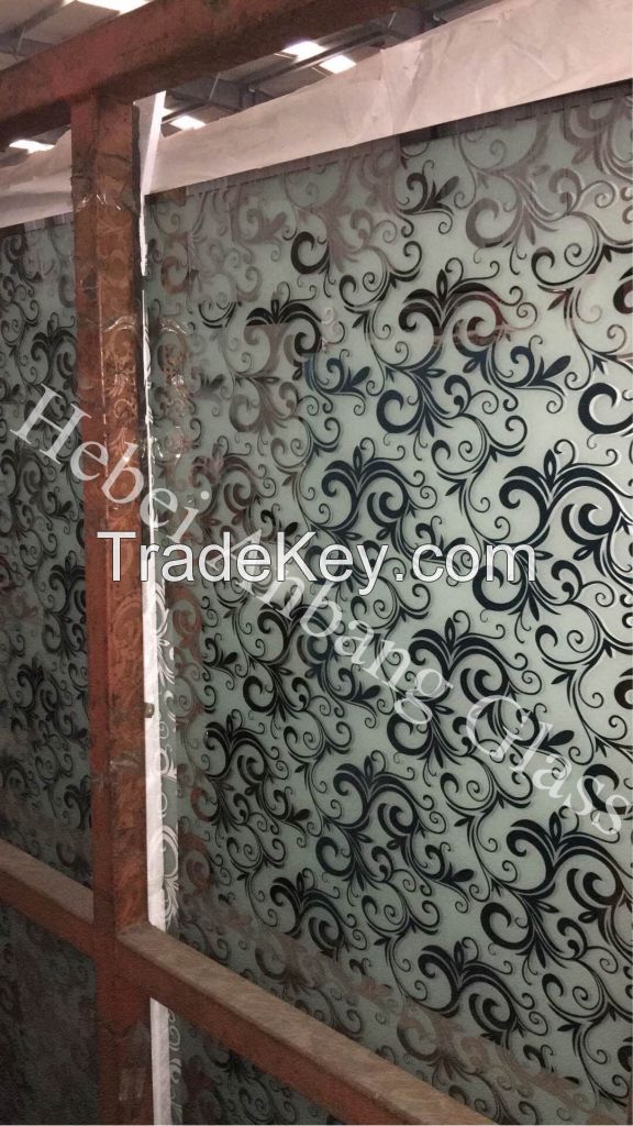 Titanium Coated Decorative Glass with Acid etched deisgns