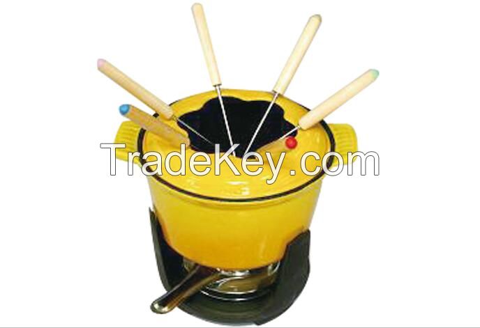 enamel cast fondue set