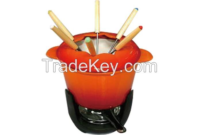 enamel cast fondue set