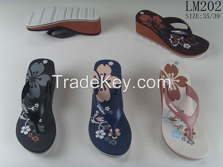 Cheap wholesale custom brand wedge flip flops women beach eva slippers