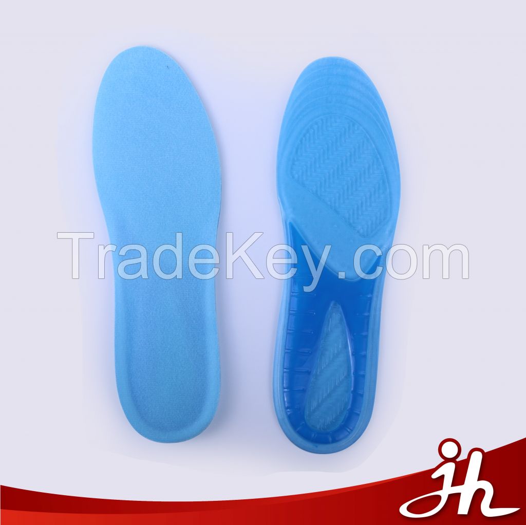 JHT-003 Jianhui new arrival high quality foot care shock absorption sports blue silicone gel insole manufacturer