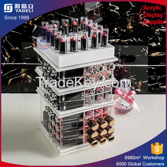 Spinning Acrylic Makeup Organizer Colored Lucite Cosmetics Storage Box Rotatable Makeup Organizer