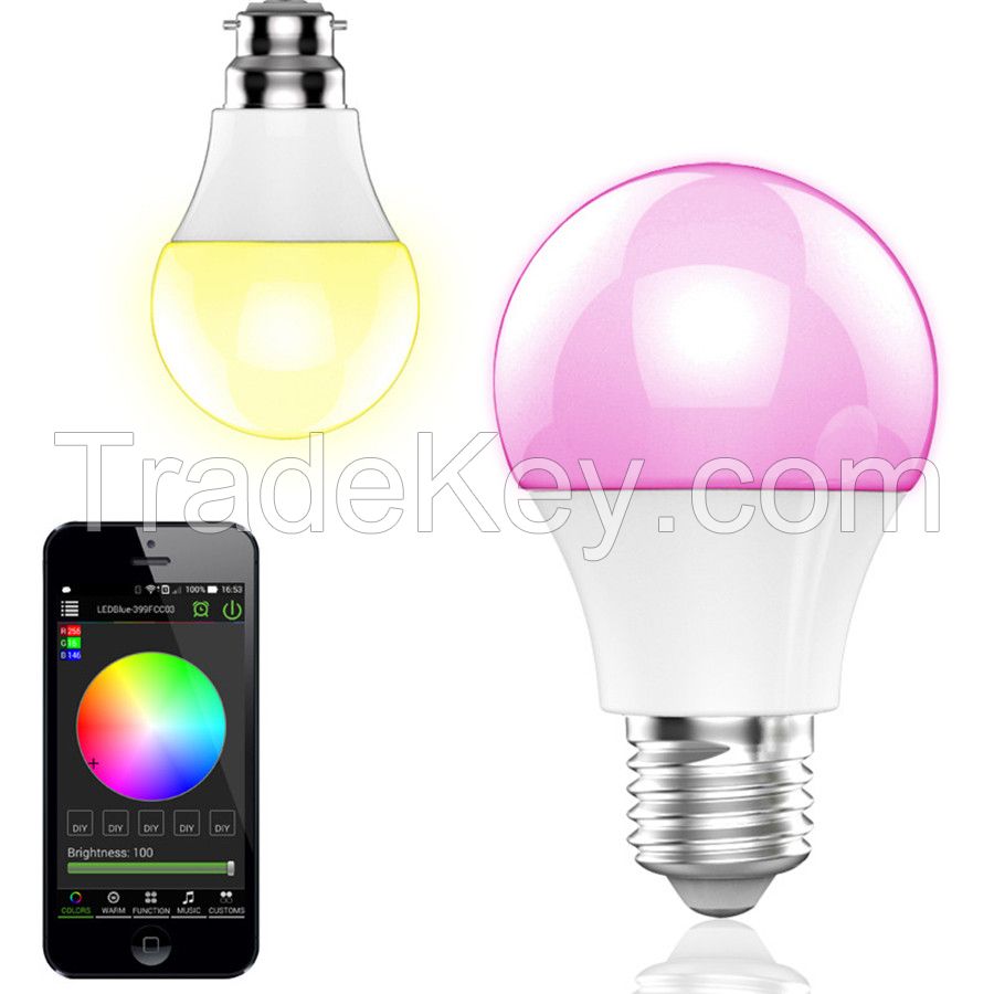 Bluetooth LED Bulb 4.5W E27 RGBW led lights Bluetooth 4.0 smart lighting lamp color change dimmable by Phone IOS / Android APP