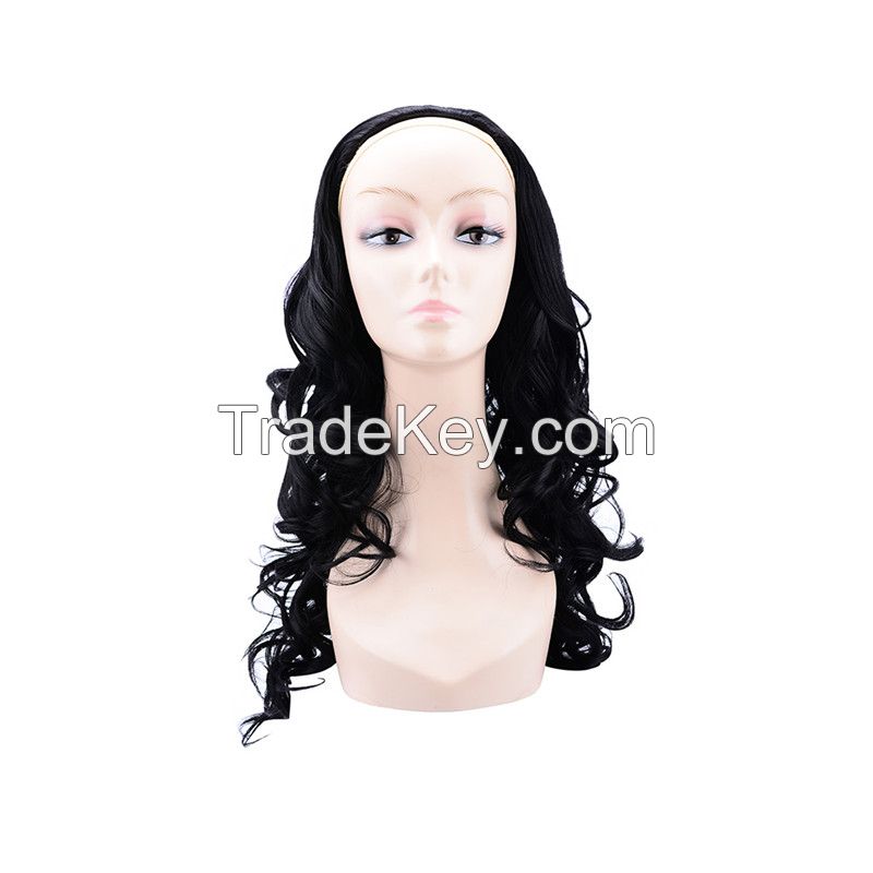 Black long curly half wig