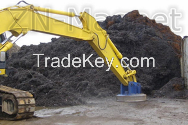 Excavator Using Lifting Electromagnet for Steel Scraps