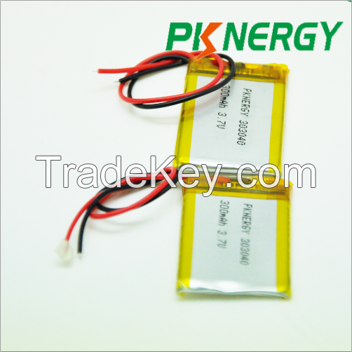 3.7V Lithium Polymer Rechargeable Batteries 303040 300mAh Lipo Battery