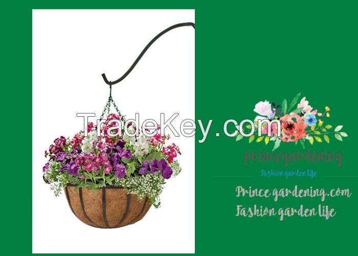 Black Traditional Hanging Basket with Coco Liner, 14&quot; Diameter hanging