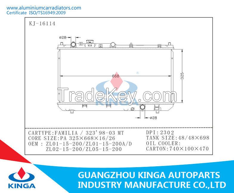 Mazda Car Aluminum Radiator for FAMILIA / 323 &#039; 98-03 