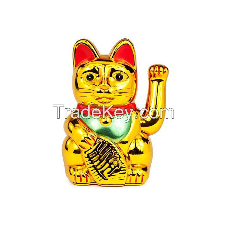 Plastic Battery Operated Maneki Neko Lucky Fortune Gold Cat Waving Arm