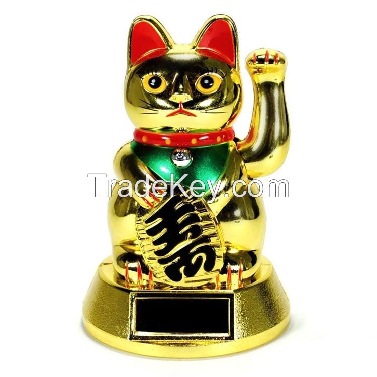 gold plating solar power lucky waving Lucky Waving Maneki Neko Fortune cat