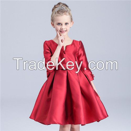 Children dress skirt girl long sleeve wedding dress new red bow Princess dress Baby girl Dress