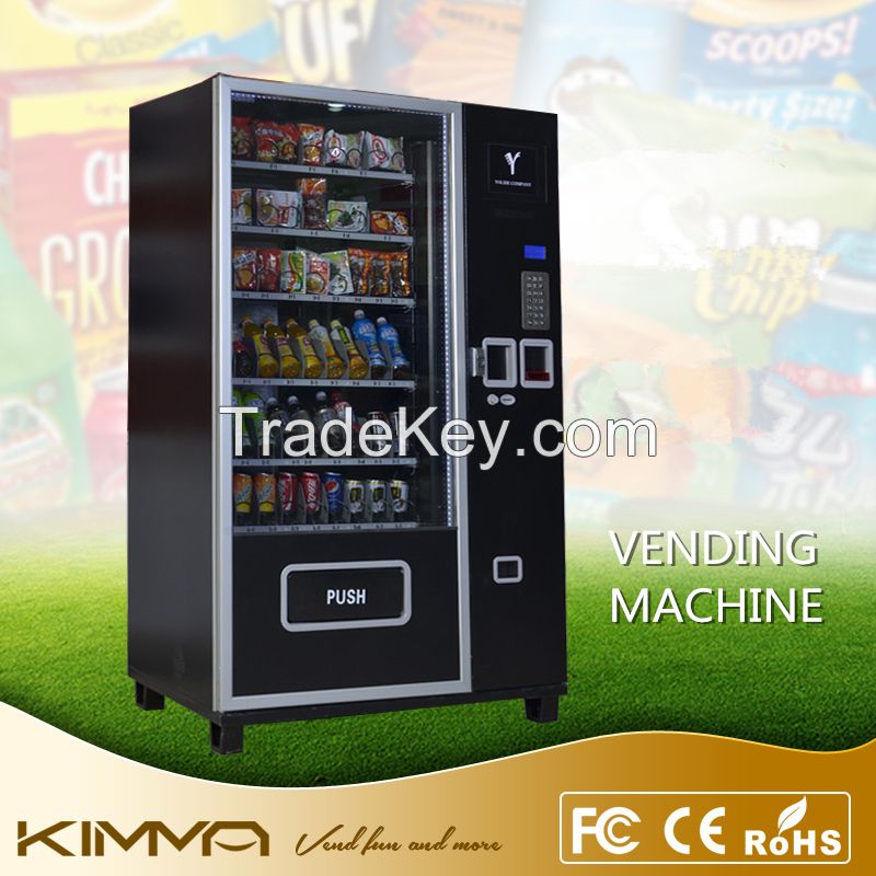 Automated LCD screen all in line cold drinks food snack vending machine with coin changer