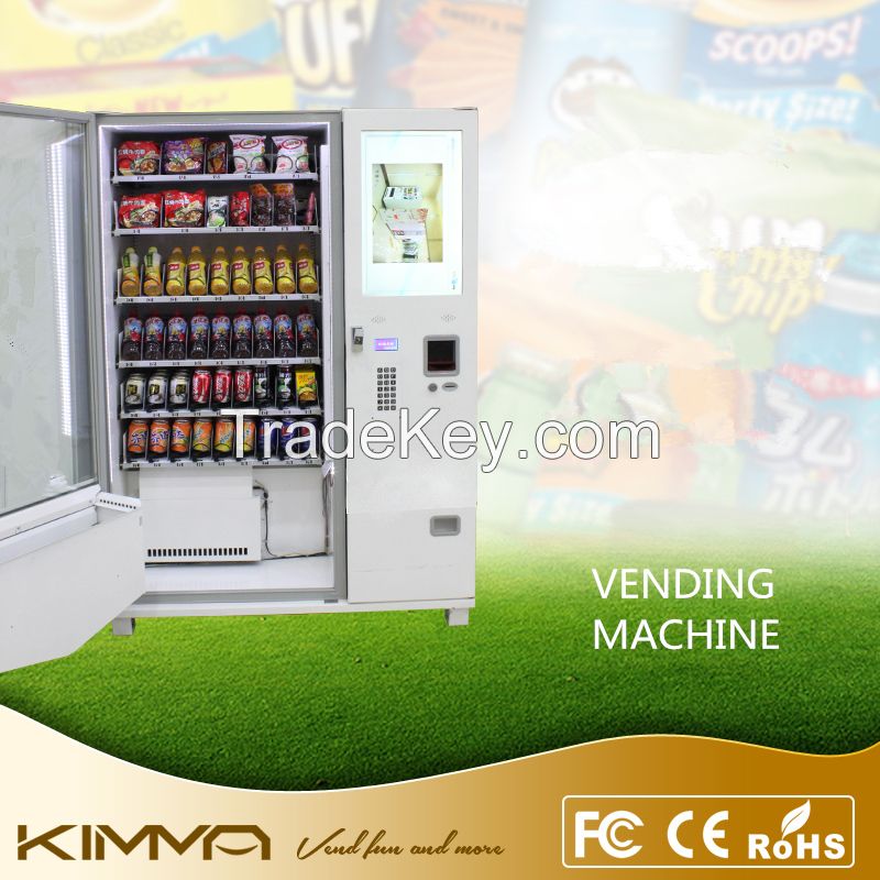 Selective touch screen snack and cold beverage vending machine by bill and coin operated