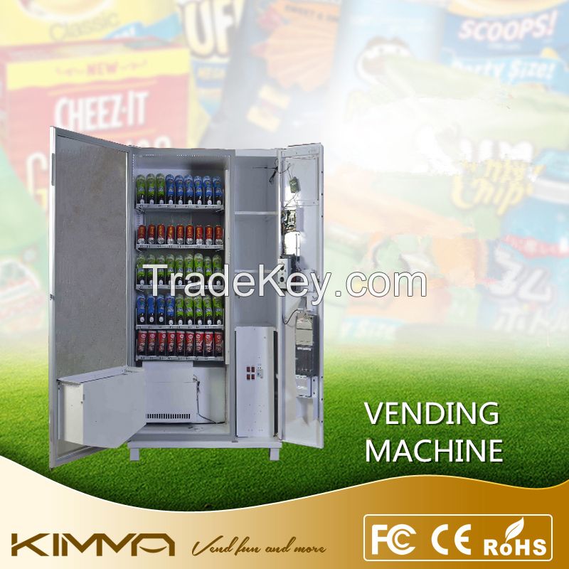 Selective touch screen snack and cold beverage vending machine by bill and coin operated