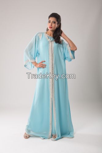 MOROCCAN GANDOURA ROUAIDA BLUE SKY COLOR