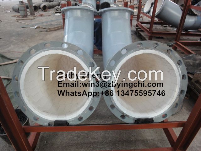 Abrasion resistant ceramic lined pipe and elbow