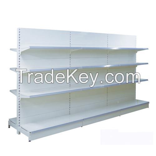 Supermarket shelving with flat back panel