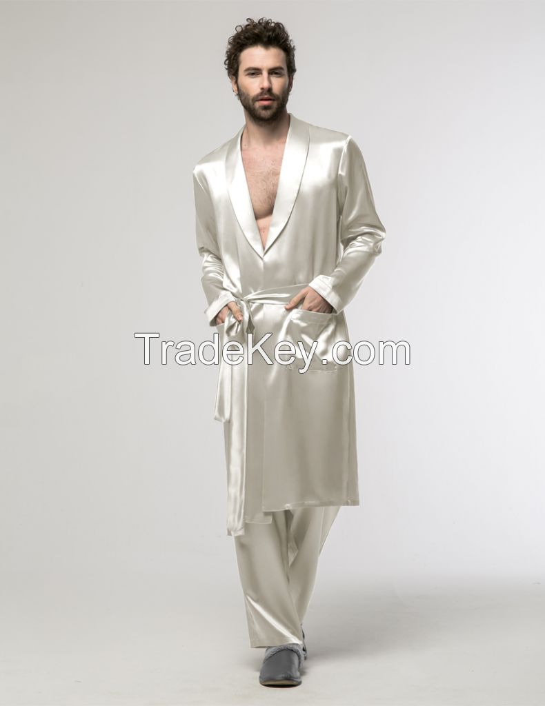 Knee Length Long Sleeves Silk Robe For Men - Vietnam